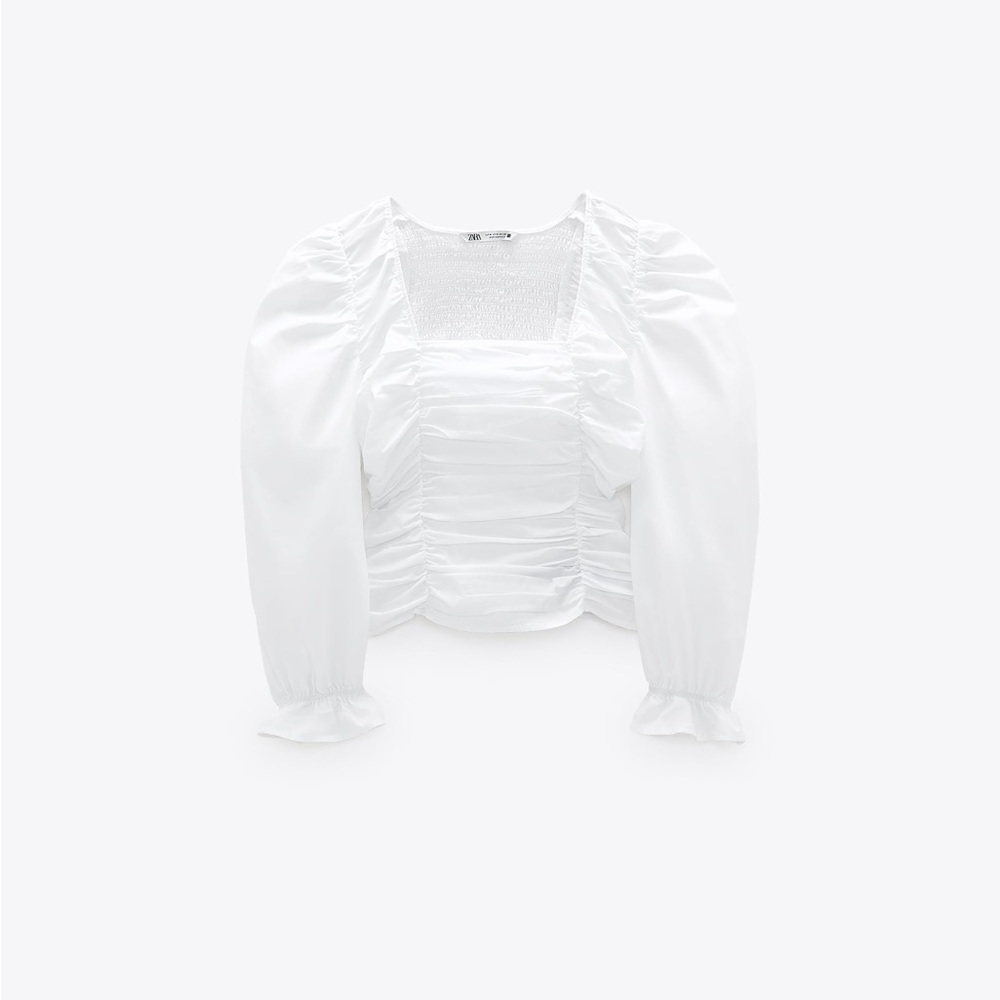 Zara Poplin Top with Elastic Trim, size M